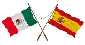Banderas de México y España hermandas