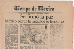 Noticia del Tiempo de Mexico anunciando el acuerdo Guadalupe Hidalgo en el que Mexico pierde su territorio