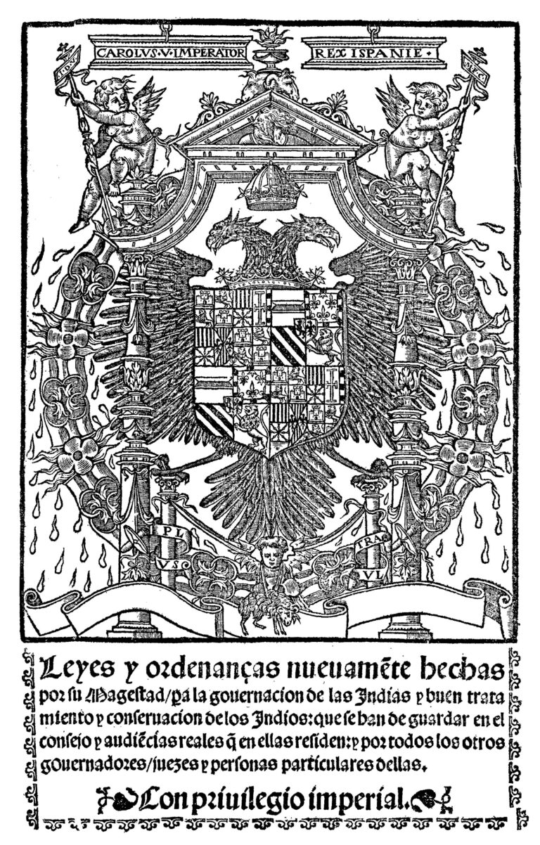Portada de las leyes nuevas de 1542 promulgadas por Carlos I