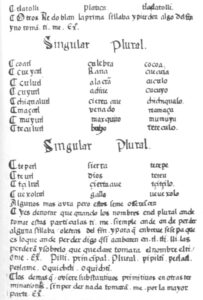 Pagina 32 del manuscrito de la Gramática Nauhatl de Andrés Olmos: El arte de la lengua Mexicana