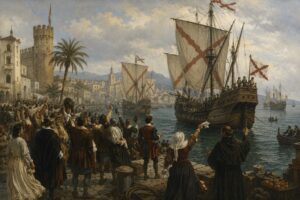 Salida de un barco rumbo a España Americana
